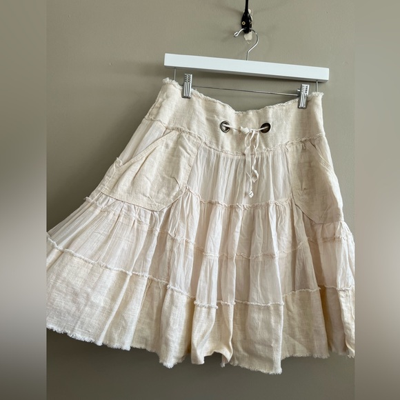 Vintage Free People Ramie cotton boho Flowy cream beige skirt Medium - Picture 5 of 11